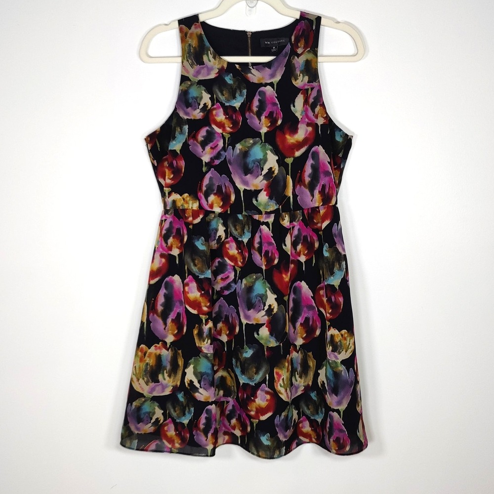 MM Couture Dark Floral Fit & Flare Dress Sleeveless Black M Dark Fairy Grunge